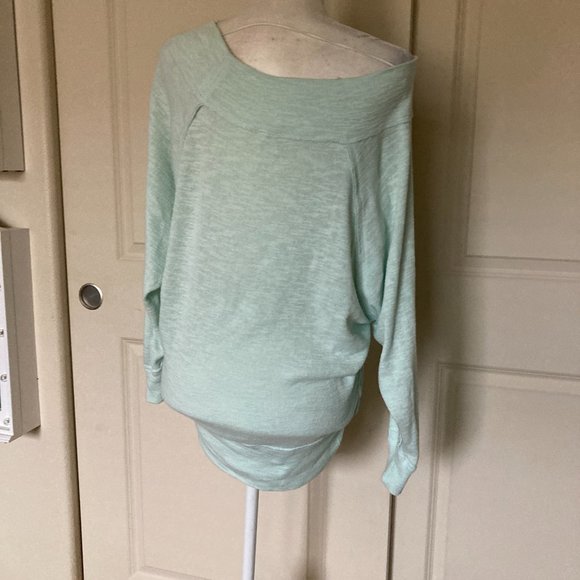 Free People Palisades Off-the-Shoulder Sweater Top in Mint Green - Picture 4 of 7